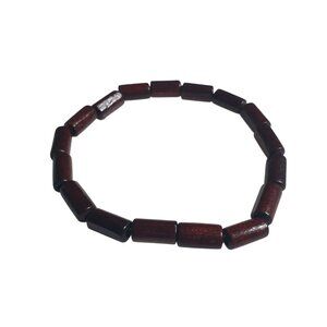 Wooden Beaded Bracelet Stretch Elastic Cylinder Unique Natural Jewelry Brown Red